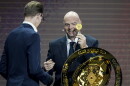 FIFA President Gianni Infantino' speaks during the draw for the 2025 FIFA Club World Cup soccer tournament, Thursday, Dec. 5, 2024, in Miami. (AP Photo/Rebecca Blackwell)
