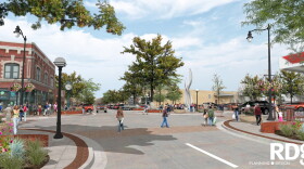 An image of the planned Dundee restoration, with new landscaping and sidewalks.