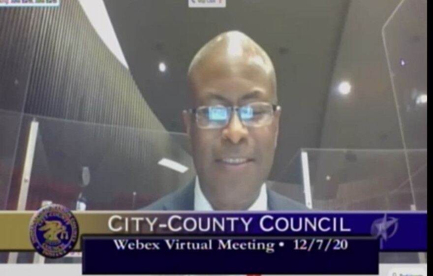 City County Council President Vop Osili presides over the meeting.