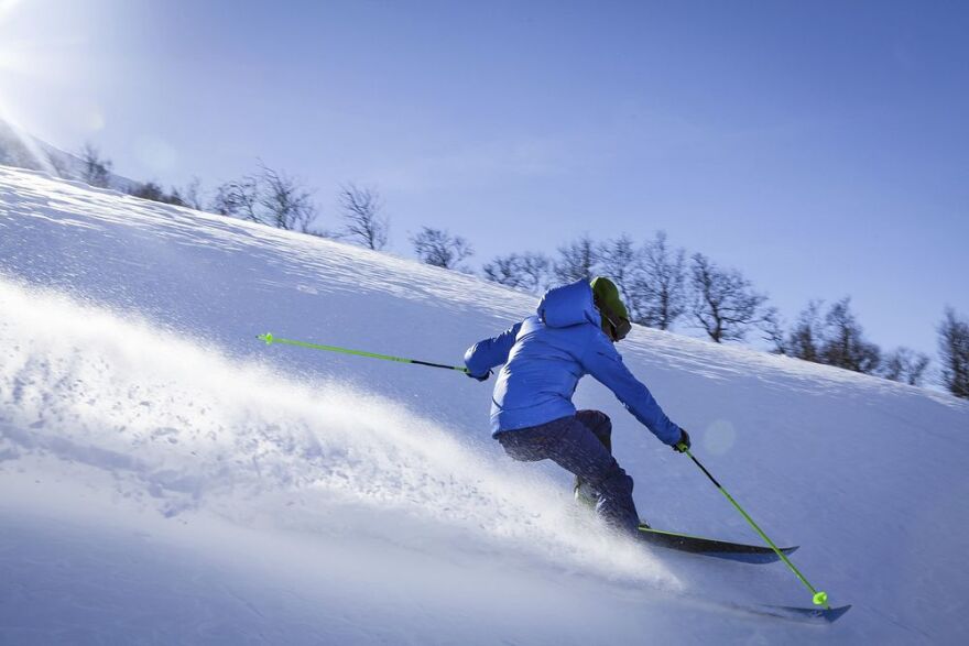 Free skier tumbling through deep powder snow photo