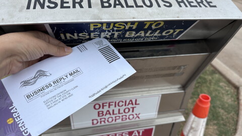 An official ballot drop box is seen at the Mitchell Pau'ole Center on Molokaʻi on Tuesday, Oct. 27, 2026.