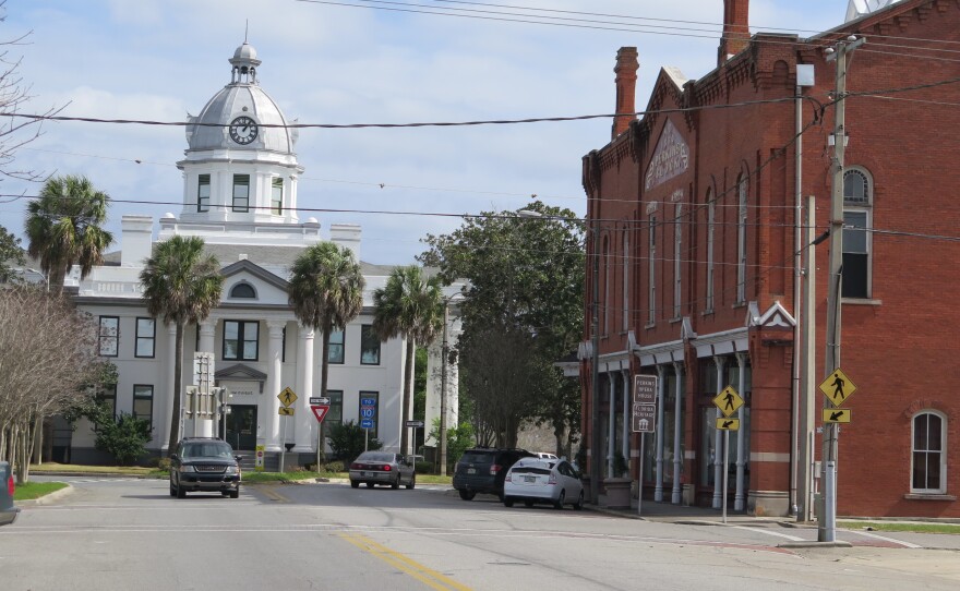 The Opera House and the Jefferson County Courthouse in Monticello, Fla., are at the center of its historic downtown.