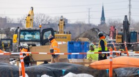 Workers at the future site of the Illinois Quantum and Microelectronics Park on Chicago's South Side on Jan. 21, 2026.