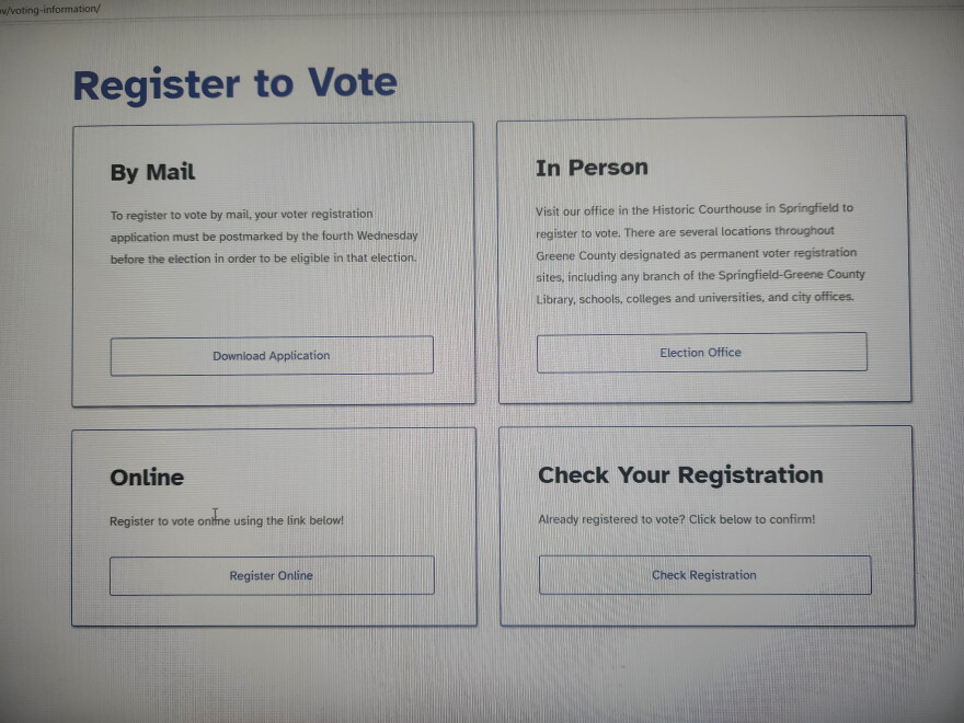 The Greene County Clerk's website with voter registration information. (Photo taken September 16, 2026)