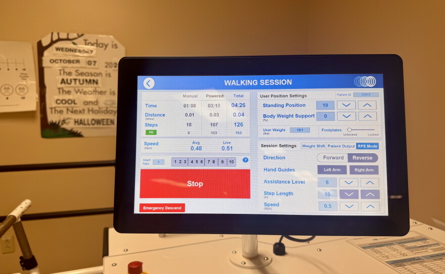Physical therapists can adjust the Rise&Walk settings with this screen, that can also show patients their own progress.