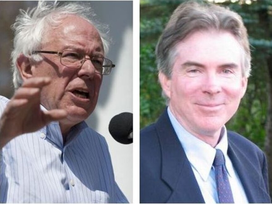 Sen. Bernie Sanders, left, and challenger John MacGovern, right.