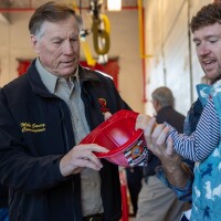 Mike Causey met with people at an event in Kernersville recognizing 100 years of the Kernersville Fire Rescue in November 2023.