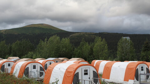 Tents at Ambler Metal's Bornite Camp during 2026 summer exploration season. Bornite is located in the Ambler mining district and would connect to both the proposed Arctic mine and Ambler Road.