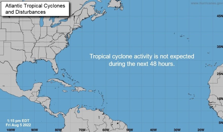 A map showing no expected cyclone activity in the Atlantic. 