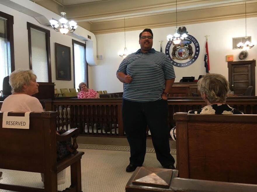 Jackson County Committeeman Jalen Anderson speaks to a group of Pike County Democrats last week in Bowling Green.