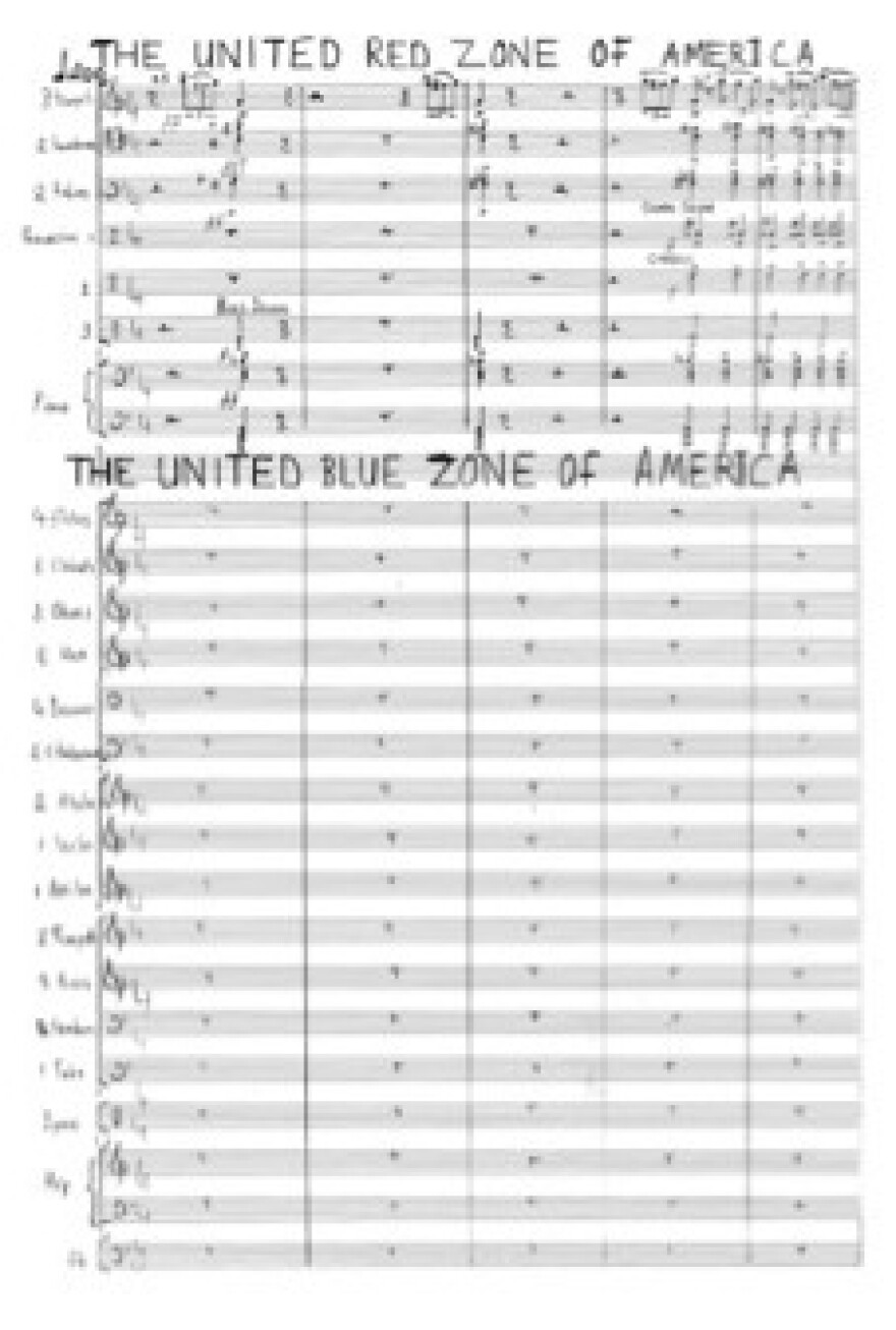 A page from the score of <em>In the Shadow Of No Towers</em>.