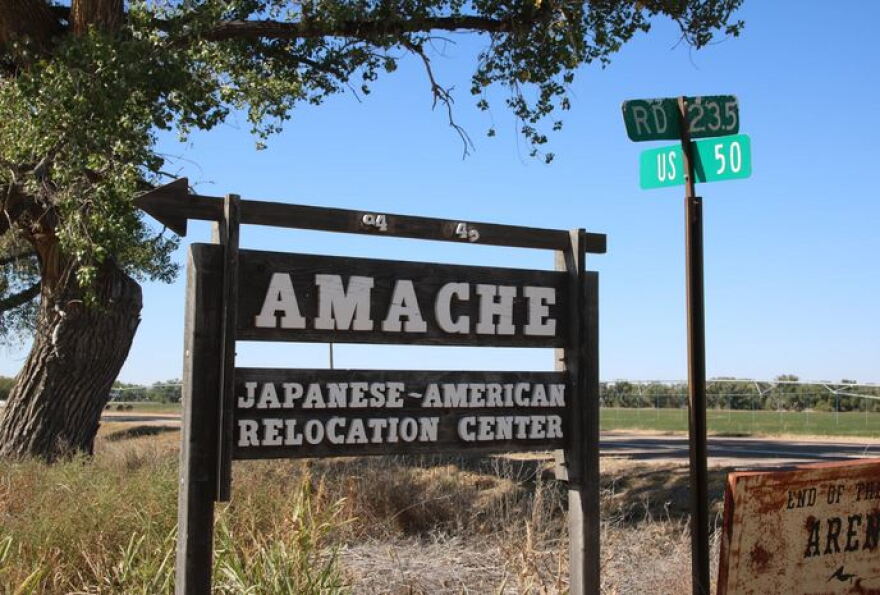 The entrance to the Amache Japanese American Relocation Center, where more than 10,000 Japanese Americans were sent to live during World War II.