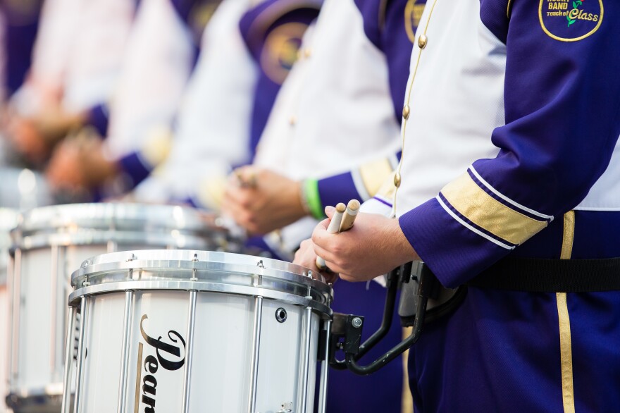 Dozens of members of the University of Washington marching band, shown here in 2017, were transported to hospitals after a bus overturned on Thursday.