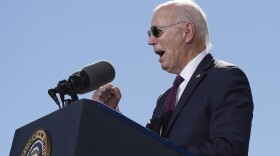 President Joe Biden speaks at the Gila Crossing Community School in the Gila River Indian Community reservation in Laveen, Ariz., Friday, Oct. 25, 2024. (AP Photo/Manuel Balce Ceneta)