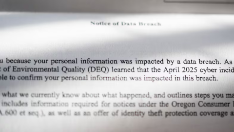 A letter from the Oregon Department of Environmental Quality on Dec. 30, 2025 notifies a person that their information was impacted in a data breach. About 4,800 members of the public had their personal information exposed in the April 2025 Cyberattack.