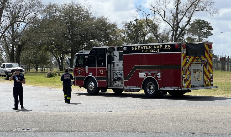 Firefighters from Naples stop in Greensboro for gas and food before heading to Bay County to help put out wildfires on Sunday, March 6, 2022.