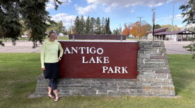 After a long day on the move, Sarah kicked back to chat at Antigo Lake Park.