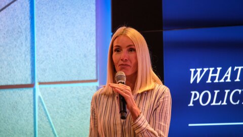 The Policy Project founder and president, Emily Bell McCormick, speaks at the organization’s inaugural Policy Pitch Competition, June 12, 2026. She said the organization’s secret to success on Utah’s Capitol Hill is a combination of community engagement and leading with solutions.