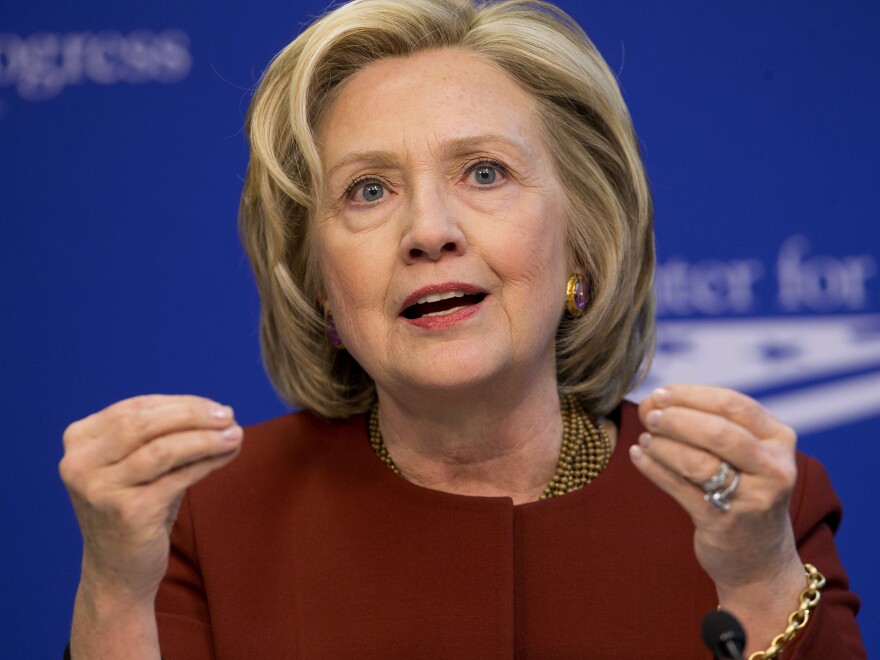 Former Secretary of State Hillary Rodham Clinton speaks at an event hosted by the Center for American Progress and the America Federation of State, County and Municipal Employees on March 23 in Washington. Clinton announced her presidential run today.