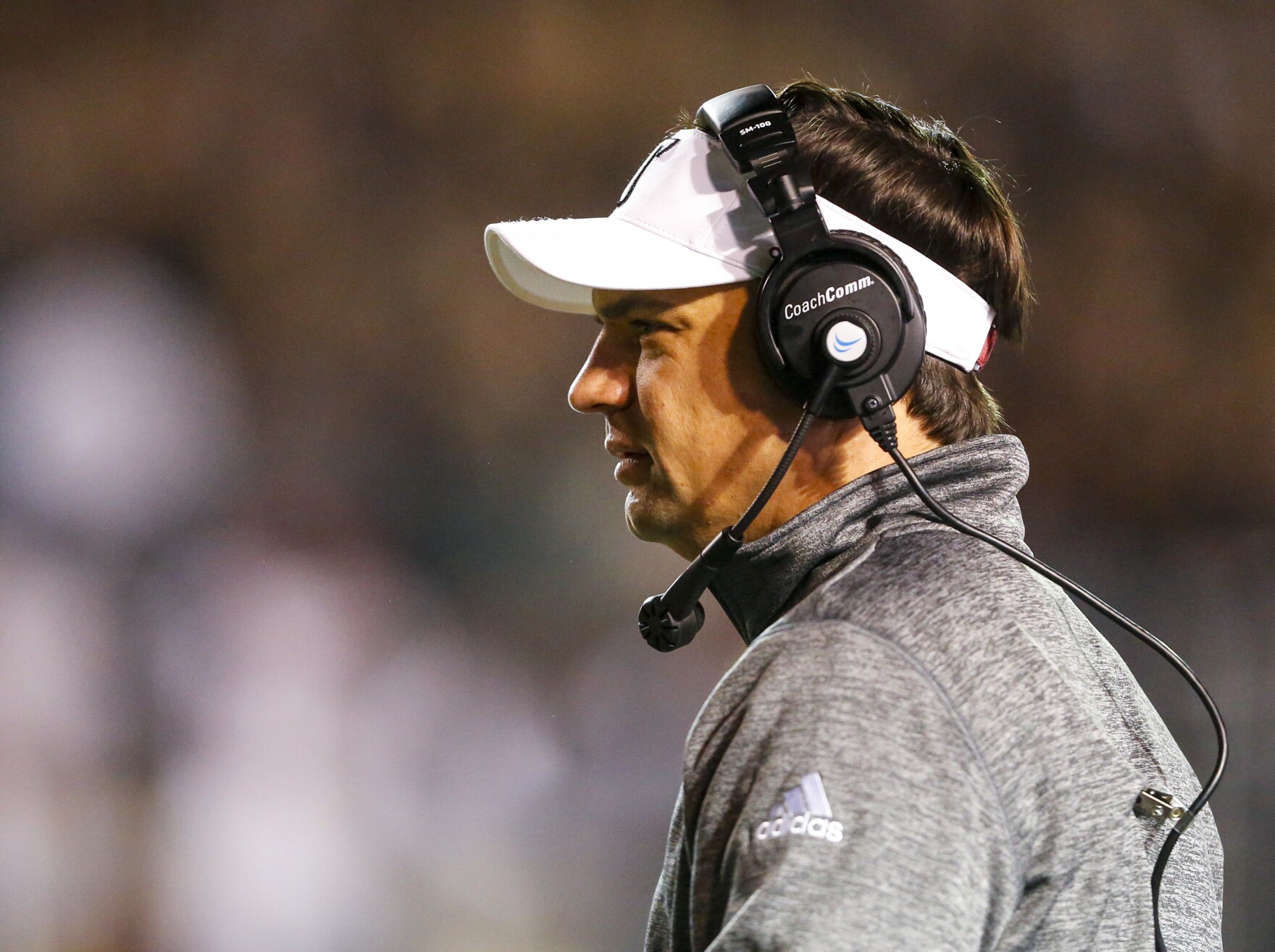 Troy head coach Neal Brown watches the game during the first half of an NCAA college football game against Arkansas State, Thursday, Nov. 17, 2016, in Troy, Ala.