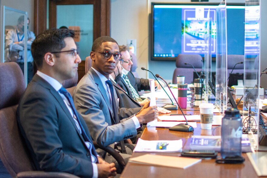 Cleveland Mayor Justin Bibb and Chief Financial Officer Ahmed Abonamah present the city's budget to council. 