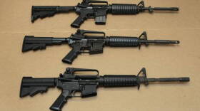 AR-15 assault rifles on display at the California Department of Justice in 2012.