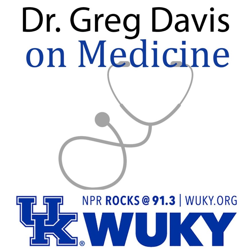 Dr. Greg Davis on Medicine Podcast graphic with stethoscope