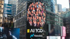 Winners of the H2O AI 100 Awards are featured on the Nasdaq MarketSite tower in Times Square, New York. The annual program recognizes leaders driving real-world impact with artificial intelligence across enterprise, government, research, and AI for good. (Business Wire via The Associated Press)