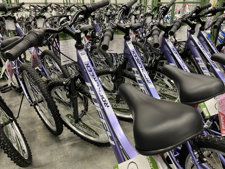 Hundreds of bikes await their new owners in the Volusia County Schools warehouse.