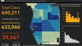 A graphic shows 640,211 total cases and 39,667 hospitalizations
