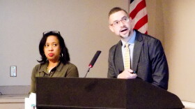 Chris Kizzie of Enterprise Community Advisors (right) and Pamela Wideman of the city's Housing and Neighborhood Services department gave a presentation on affordable housing to the city council Monday. 