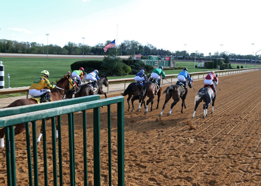 Thoroughbred horses spring from the gates in a race at the Hollywood Casino in Charles Town, W.Va.