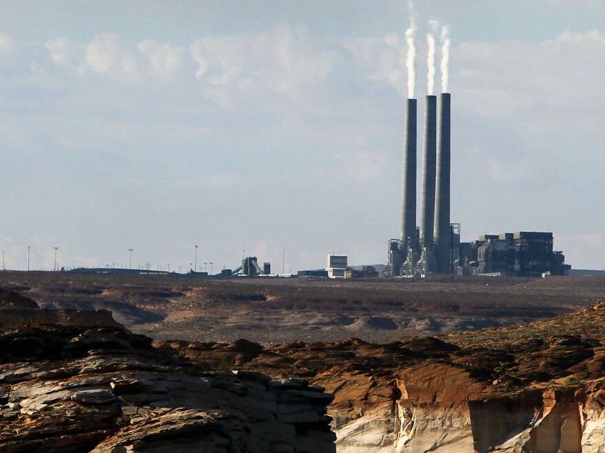 The main plant facility at the Navajo Generating Station, as seen from Lake Powell in Page, Ariz.