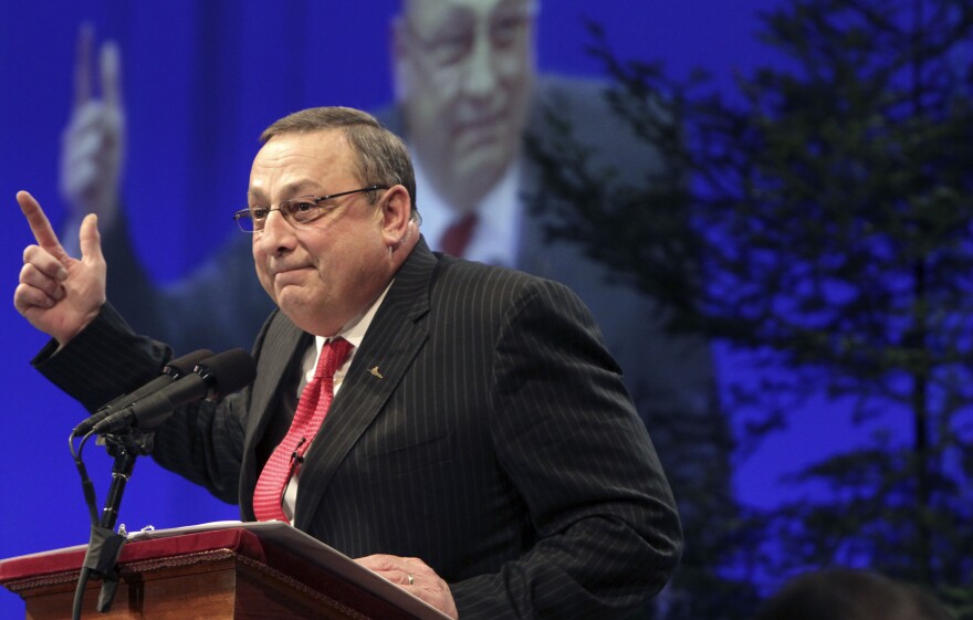 Newly inaugurated Maine Gov. Paul LePage, makes a point while delivering remarks after being sworn in Wednesday, Jan. 5, 2011 in Augusta, Maine.