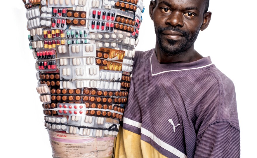 Ady Dumé, 38, sells his pharmaceutical products on the street. Some vendors have stands or kiosks in local markets. Others pack their pills into suitcases and ride the public buses of Port-au-Prince, in search of sales.