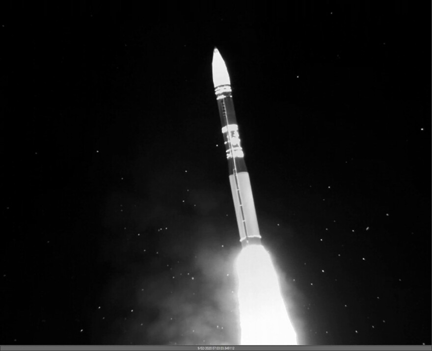 An Air Force Global Strike Command unarmed Minuteman III intercontinental ballistic missile launches during an operational test at Vandenberg Air Force Base, Calif., Sept. 2, 2020.