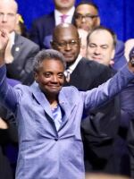 Lori Lightfoot, who won a landslide victory in Chicago's runoff election, was sworn in as mayor on Monday.