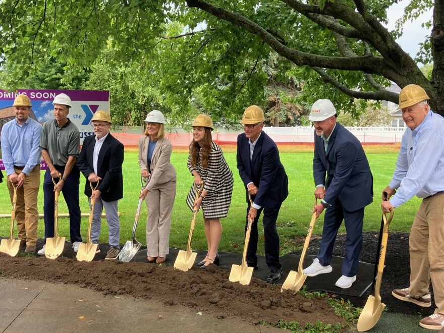 Two Rivers Y campaign chairs and board members join CEO Mike Wennekamp (second from right) and major donor Mike Steffenson for one of the ceremonial groundbreakings Tuesday, Aug. 11, 2026.