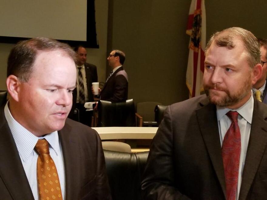 House budget chief Travis Cummings, left, and Senate counterpart Rob Bradley said the fiscal plan could be available to the public Sunday evening or early Monday,