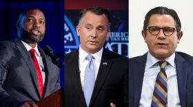Headshots of three Florida government officials from left to right Byron Donalds, David Jolly and Jason Pizzo