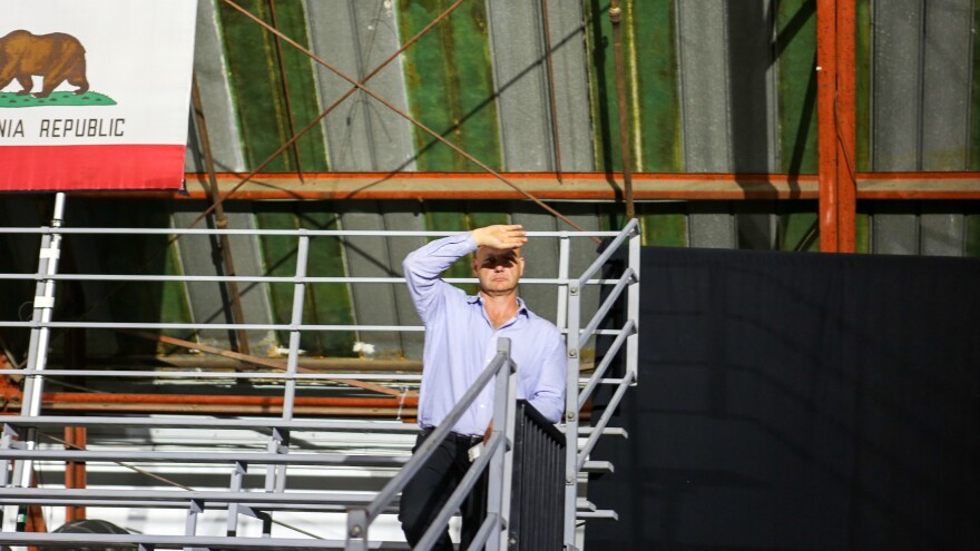 A lone supporter lingered in the stands after Sanders' primary-night rally on June 7.