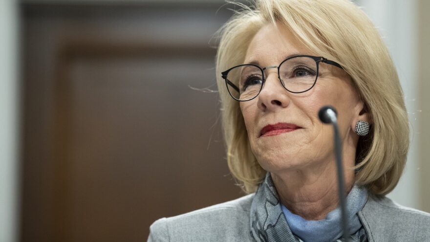 U.S. Education Secretary Betsy DeVos, pictured here at a February Capitol Hill hearing, has long championed alternatives to public schools.