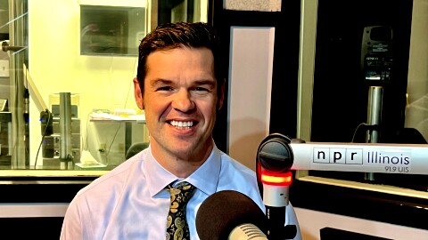 Ryan Croke at the mic NPR Illinois Studio A