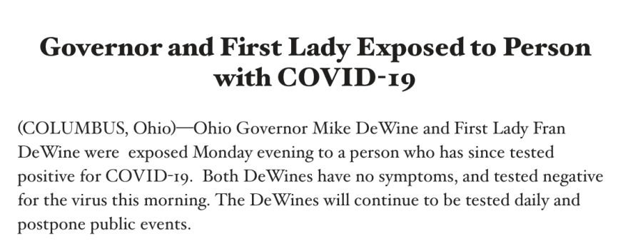 Message about the DeWine's COVID exposure