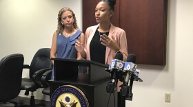 Kheyanna Suarez, right, works with Planned Parenthood in Broward County. She joined Rep. Debbie Wasserman Schultz, left, Tuesday morning to speak out against the confirmation of Judge Brett Kavanaugh to the U.S. Supreme Court.