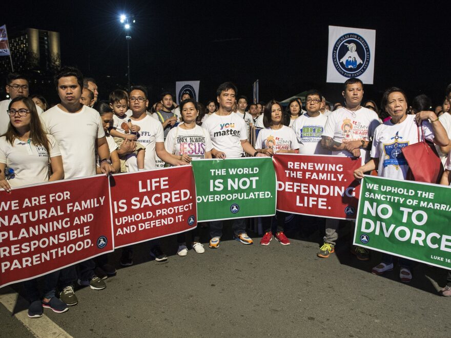 Anti-divorce protesters marched in Manila in February. The Philippine House of Representatives passed a bill in March that would legalize divorce.