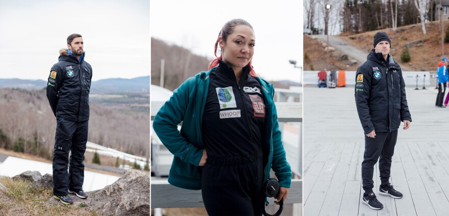 Matt Antoine (left) of Prairie du Chien, Wisc., won bronze in skeleton during the 2014 Winter Olympics in Sochi, Russia. Katie Uhlaender (center) of Breckenridge, Colo., is aiming for her fourth Olympics. John Daly from Smithtown, N.Y., has competed in skeleton in two Winter Olympics.