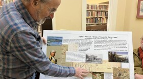 Rob Hoogs, a retired civil engineer, land surveyor and local historian, reviews a poster board outlining where Knox likely traveled.