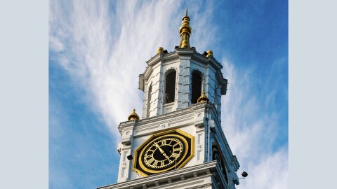 City Hall of Norwich Connecticut and its clock and bell tower.