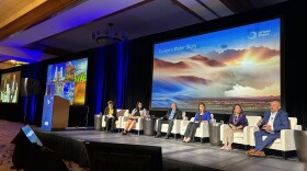 Karletta Chief (fifth chair from left), the co-founder of the Indigenous Resilience Center at the University of Arizona, sits on a panel about Tucson's Water Story at the One Water Summit on Nov. 15, 2023. She shared about how water is a sacred resource for Indigenous communities, and they've been conserving it in their agriculture and hygiene for many years.